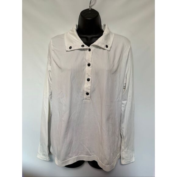 Athleta Tops - Athleta white ribbed long sleeve black snap top size extra large NWOT